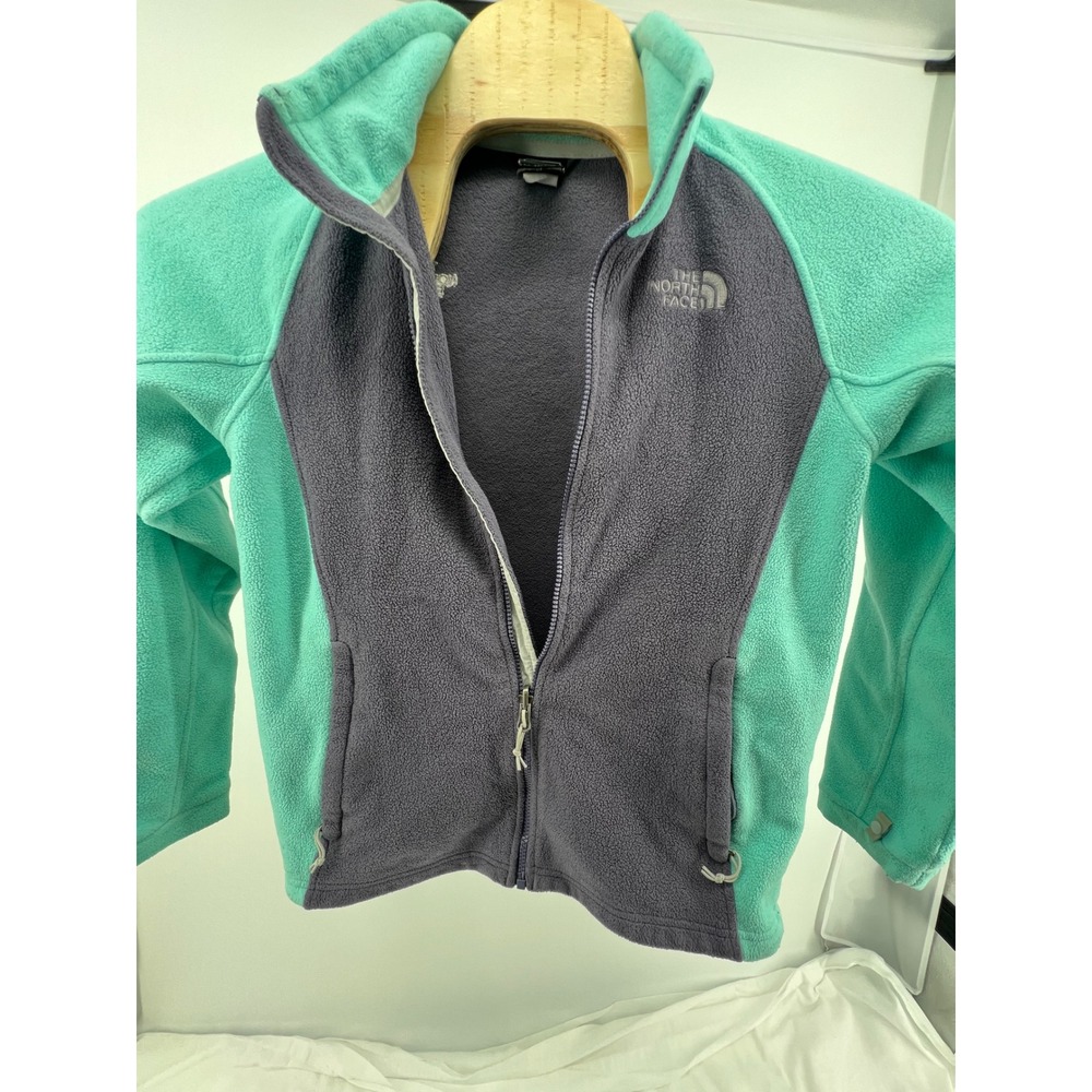 The North Face Fleece Jacket Girls Youth Aqua Gray Full Zip Warm‎ Outerwear M